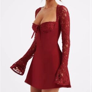 NWOT Elegant Red Lace Sleeve Dress